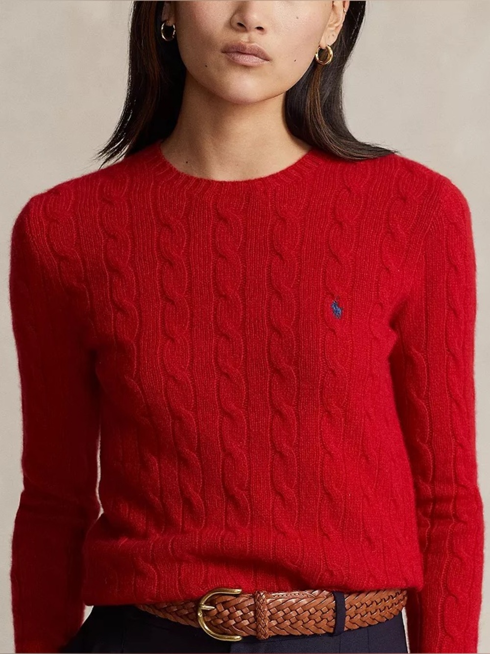 Ralph Lauren Cable Knit Wool Sweater Red Size Medium Women’s Relaxed Oversized - Picture 1 of 8